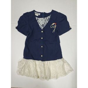 Girls PSSST!  Blue Party Dress Lace Bodice Size 5 Short Sleeve  Made in US Vinta